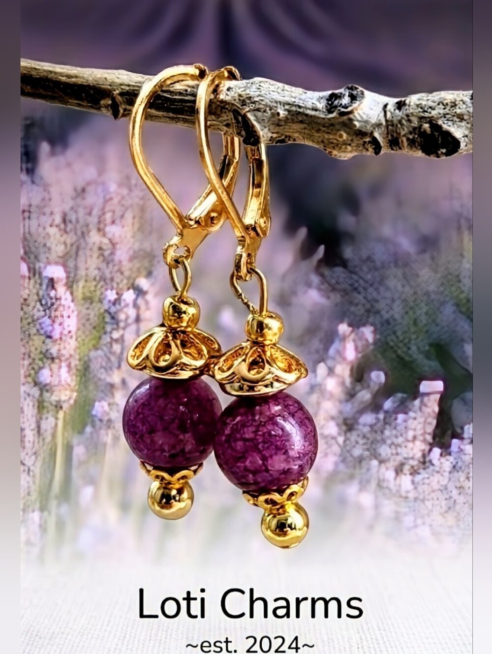 Natural Lavender Jade Ball In Gold Plated Earrings